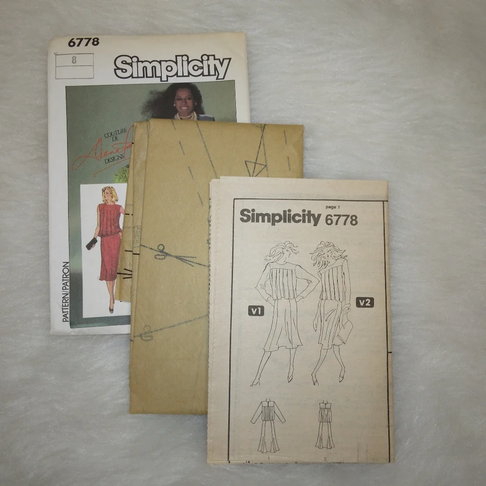 SIMPLICITY 6778 Sz 8 Diana Ross Dress Misses gore trumpet skirt box plea